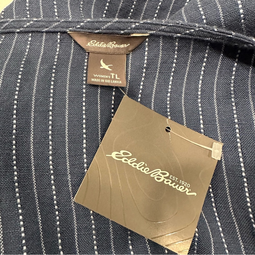Eddie Bauer Navy Blue Pinstripe Peasant Tunic - Picture 7 of 10